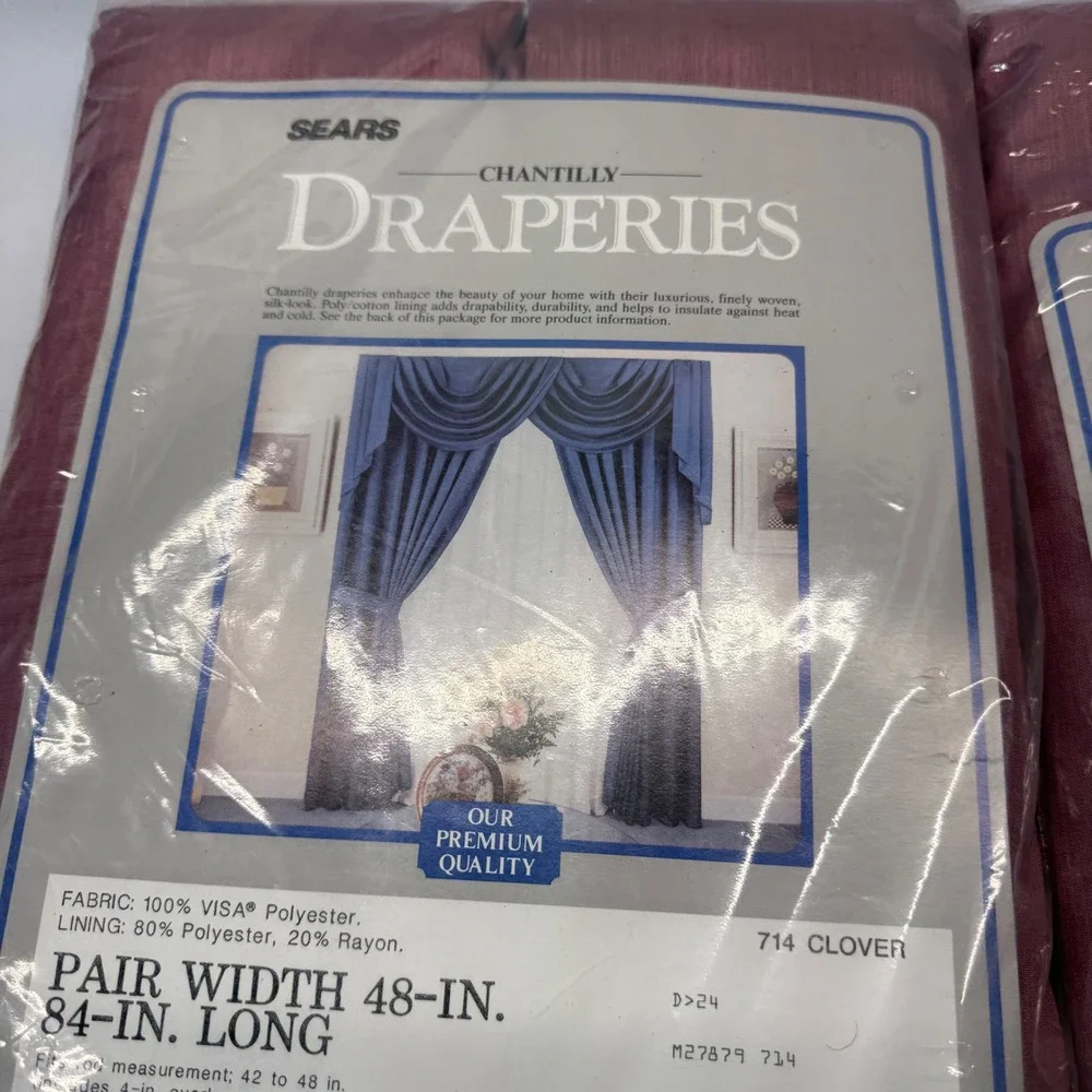 (2) Vintage Sears Chantilly Draperies 48x84 Maroon Pinch Pleat Curtains 70s